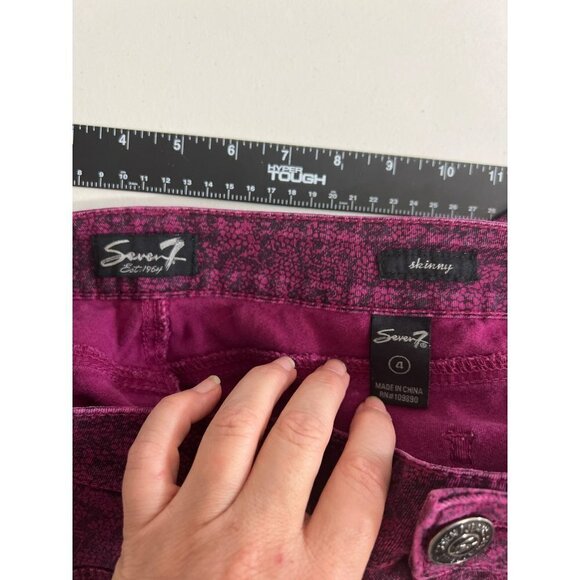 Seven 7 Floral Animal Print Fuschia Pink Jeans Sz 4 Skinny - Picture 9 of 10